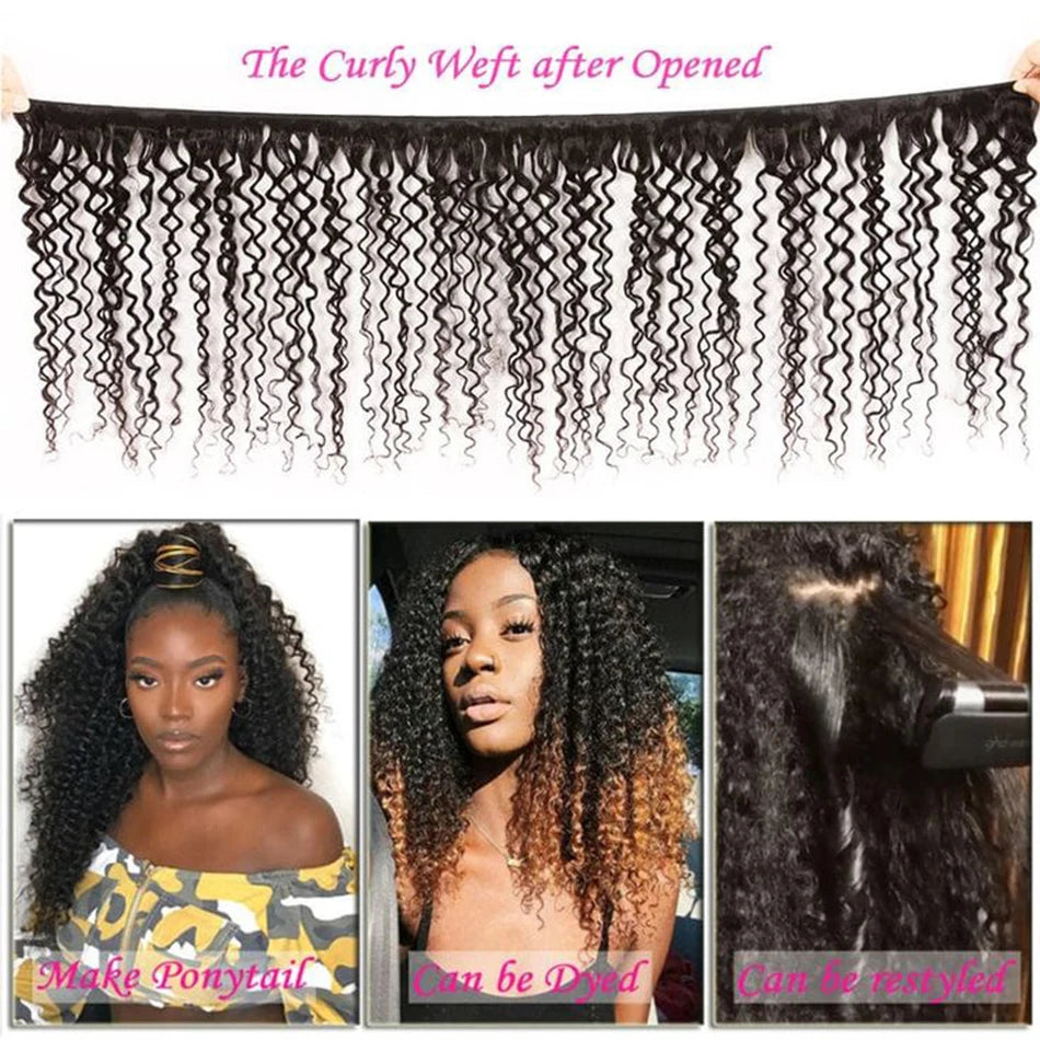 Kinky Curly Human Hair Bundles 1/3/4 Pieces Natural Hair Extensions Topper