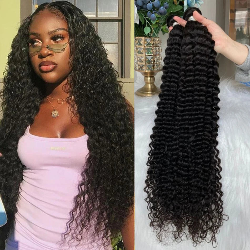 Kinky Curly Human Hair Bundles 1/3/4 Pieces Natural Hair Extensions Topper