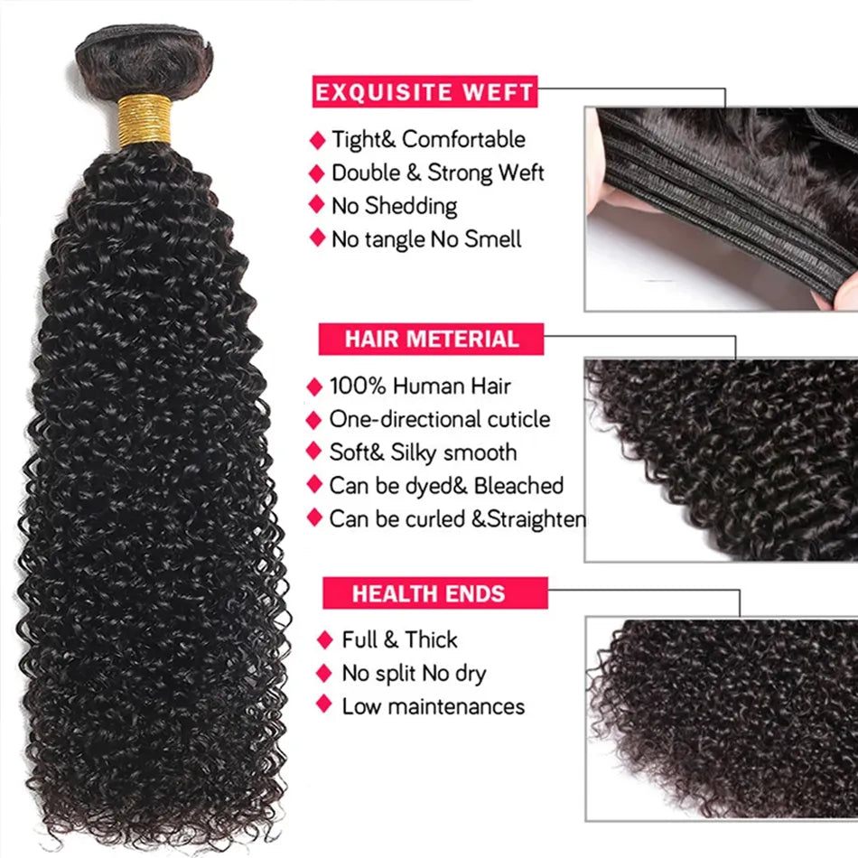 Kinky Curly Human Hair Bundles 1/3/4 Pieces Natural Hair Extensions Topper