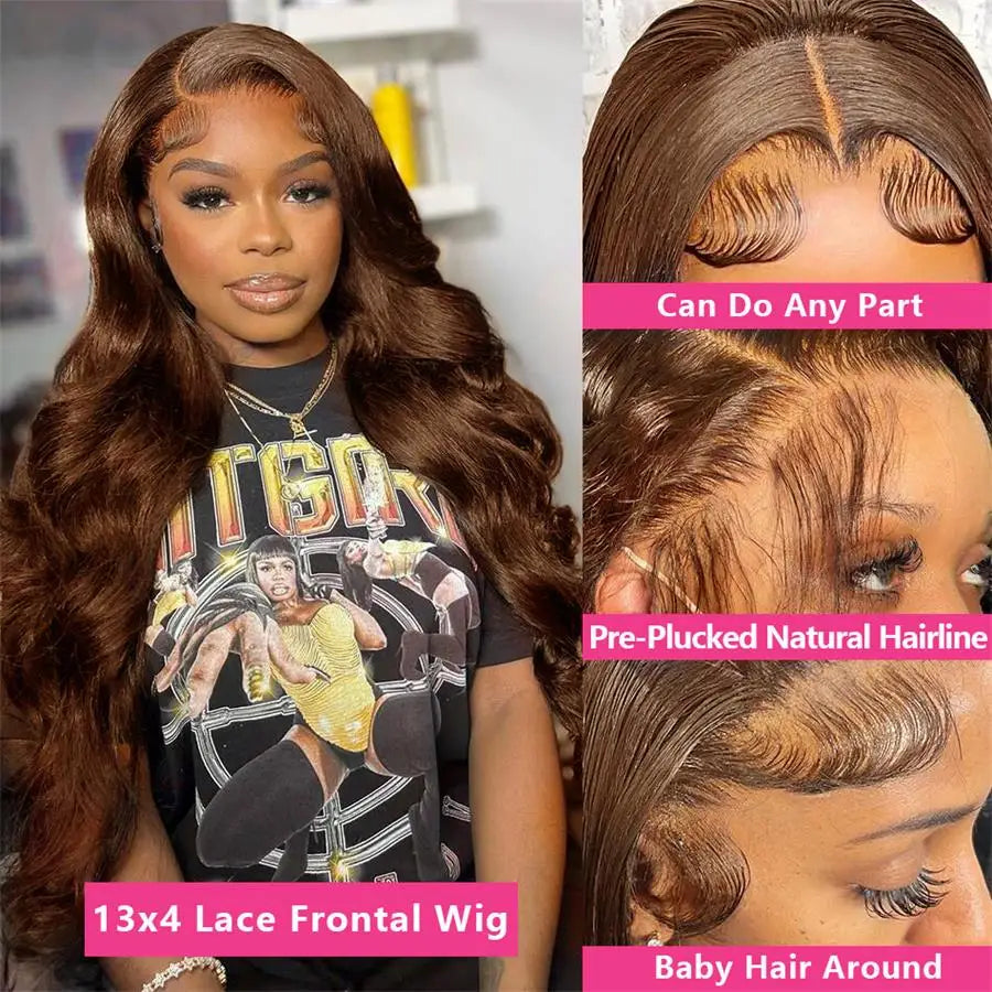32 Inch Chocolate Brown Lace Front Wigs Body Wave Brown Human Hair Wigs Hd 13x4