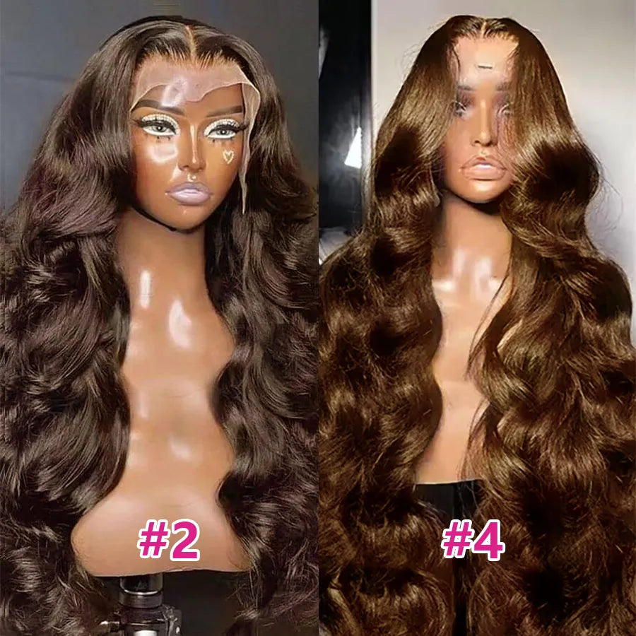 32 Inch Chocolate Brown Lace Front Wigs Body Wave Brown Human Hair Wigs Hd 13x4
